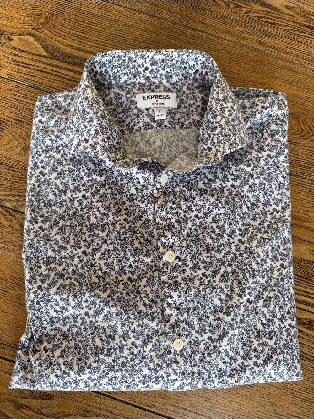 Express Men's White Shirt with Navy Floral Print